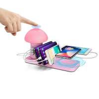 3 USB Port Charger Block Fast Wireless Charging Multiple Devices Children Kids LED Mushroom Charging Dock Organizer